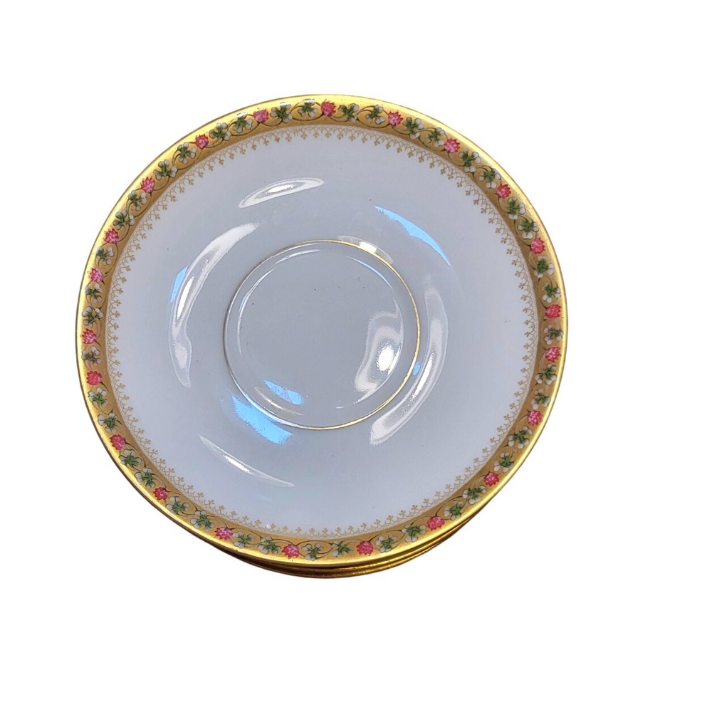 Theodore Haviland Limoges France 1079A Saucers  Set Gold Floral Rim Porcelain
